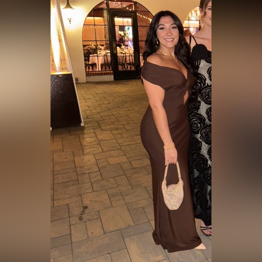 Elegant Brown Off-Shoulder Gown